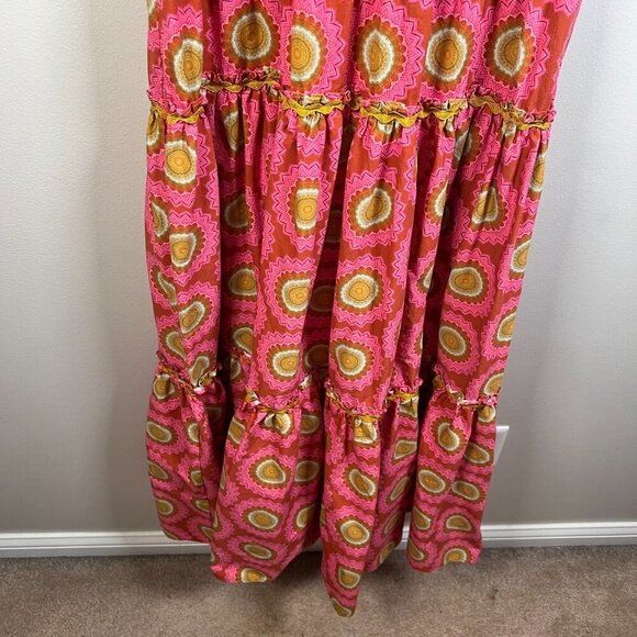 Brooks Ave Banyan Puff Sleeve Maxi Dress Size Large Pink Red Maximalist Bright - Picture 7 of 11